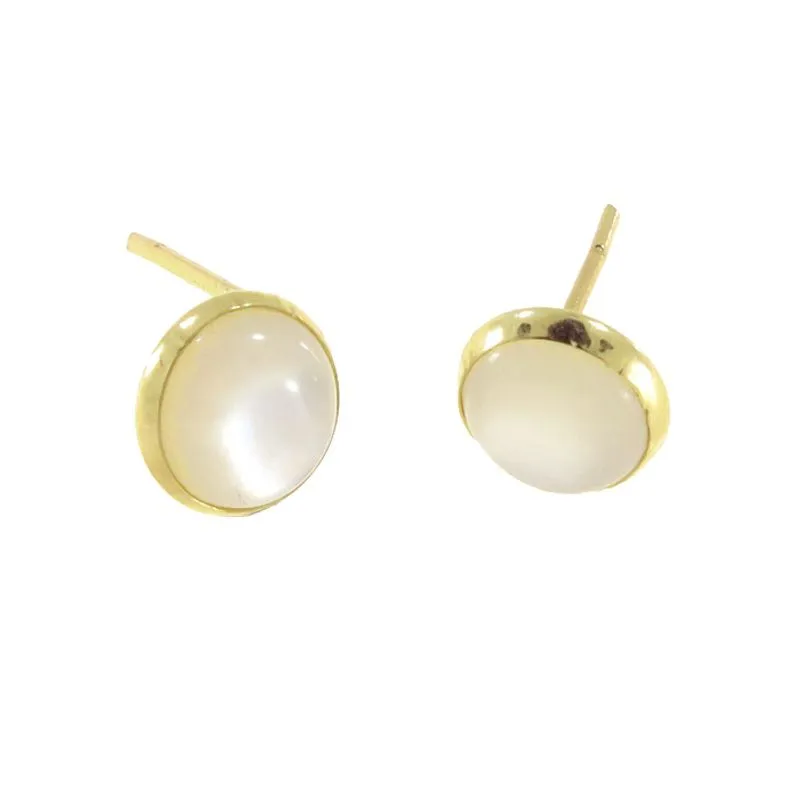 14K Yellow Gold Round White Shell 6mm Stud Earrings