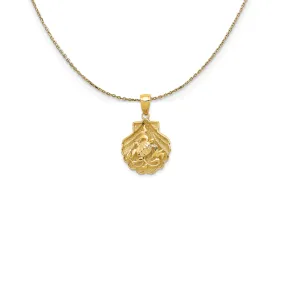 14k Yellow Gold Sea Turtle Kelp in a Scallop Shell Necklace