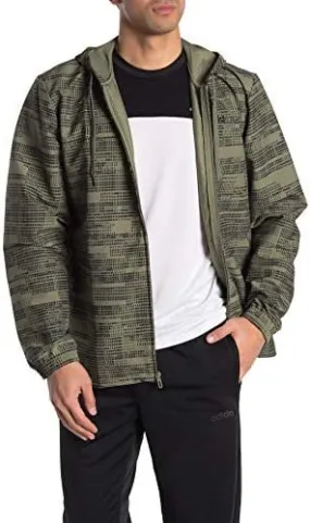 adidas Men's Essentials All Over Print Windbreaker Legacy Green/Black X-Large