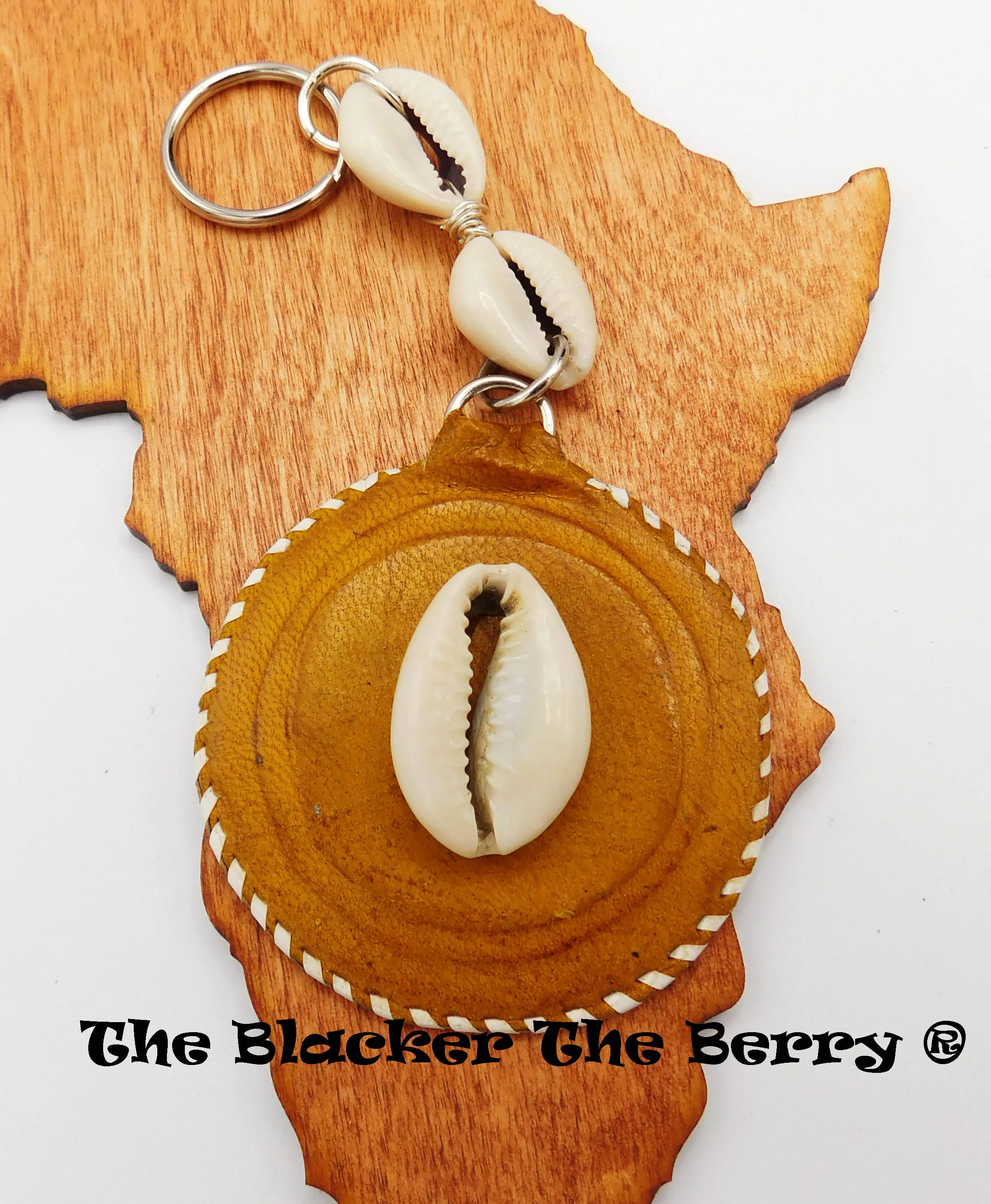 African Leather Handmade Cowrie Shell Keychain