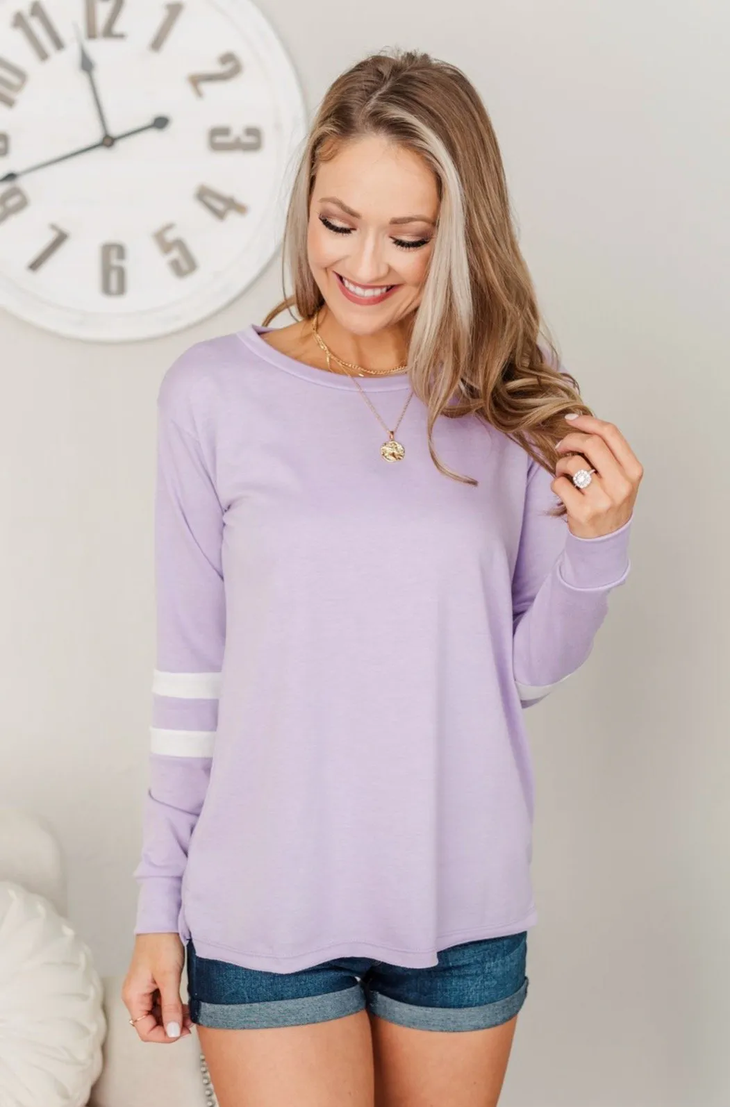 Along For The Journey Pullover Top- Lavender