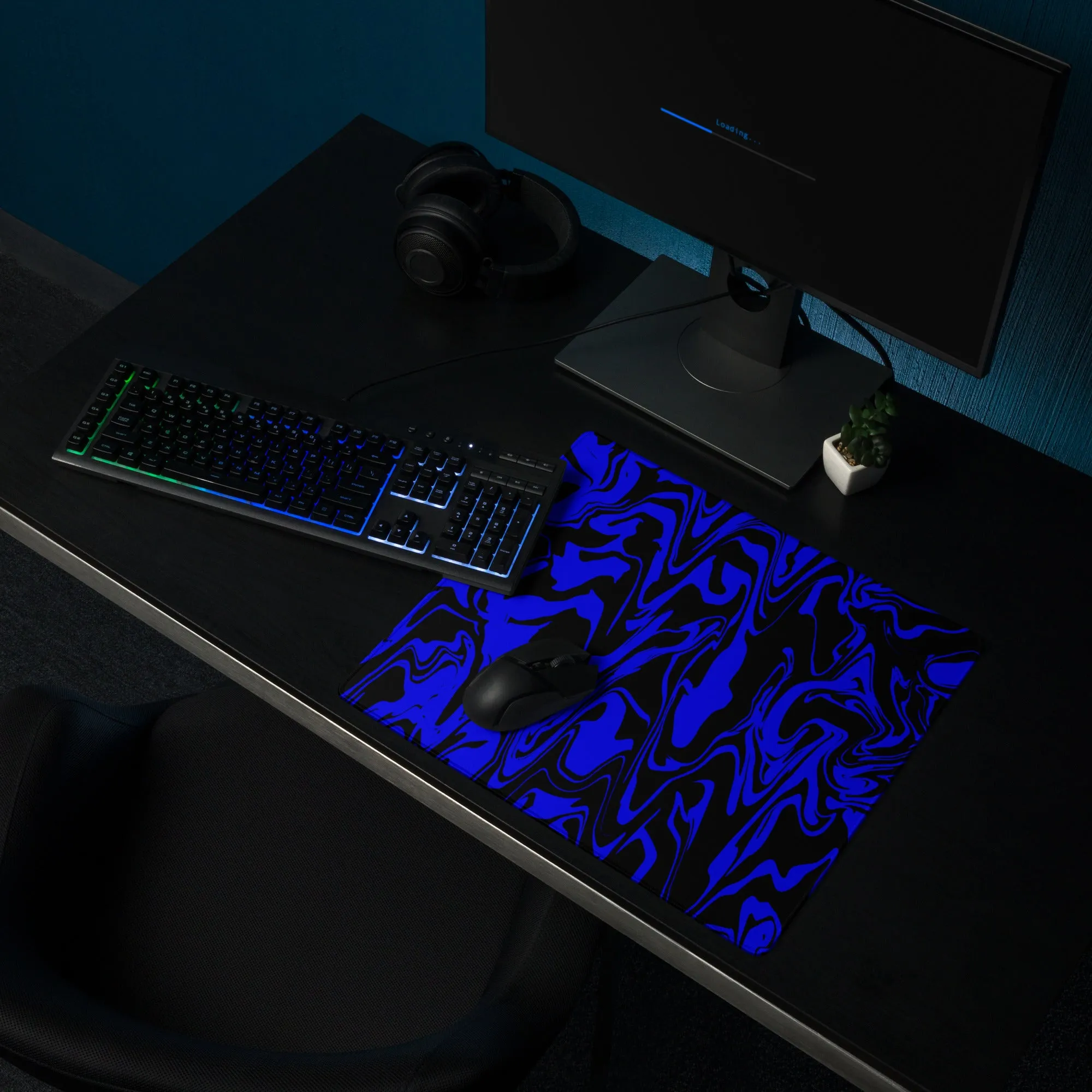 Blue and Black Abstract Melt Gaming Mouse Pad