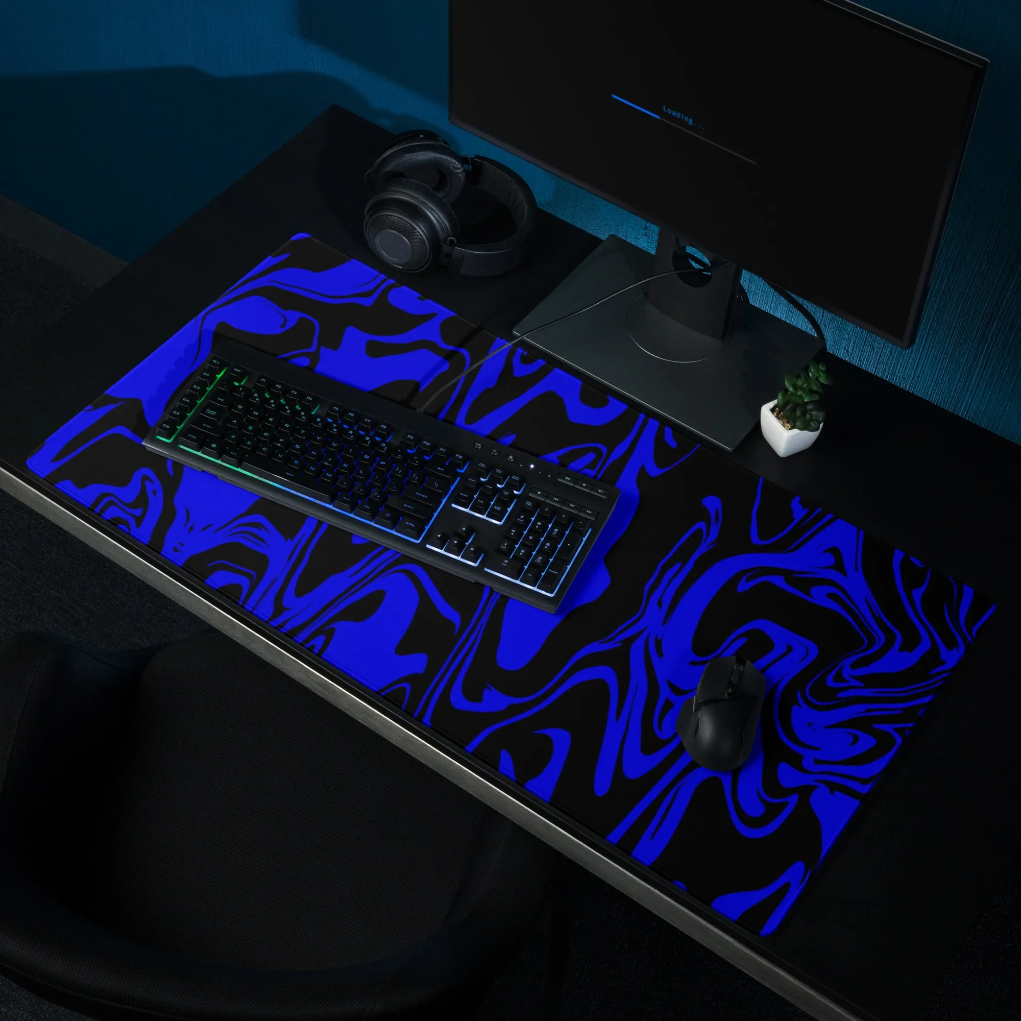 Blue and Black Abstract Melt Gaming Mouse Pad