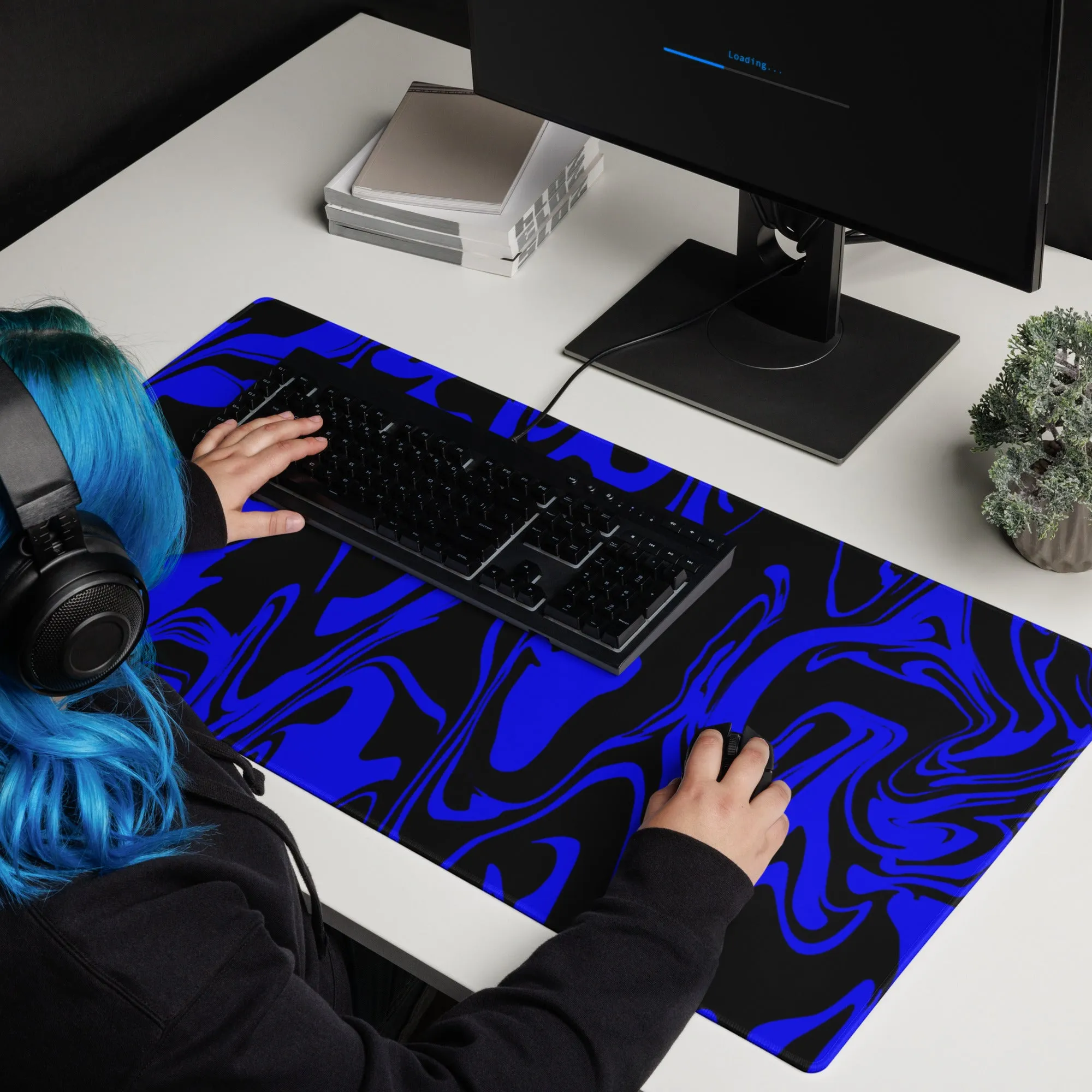 Blue and Black Abstract Melt Gaming Mouse Pad