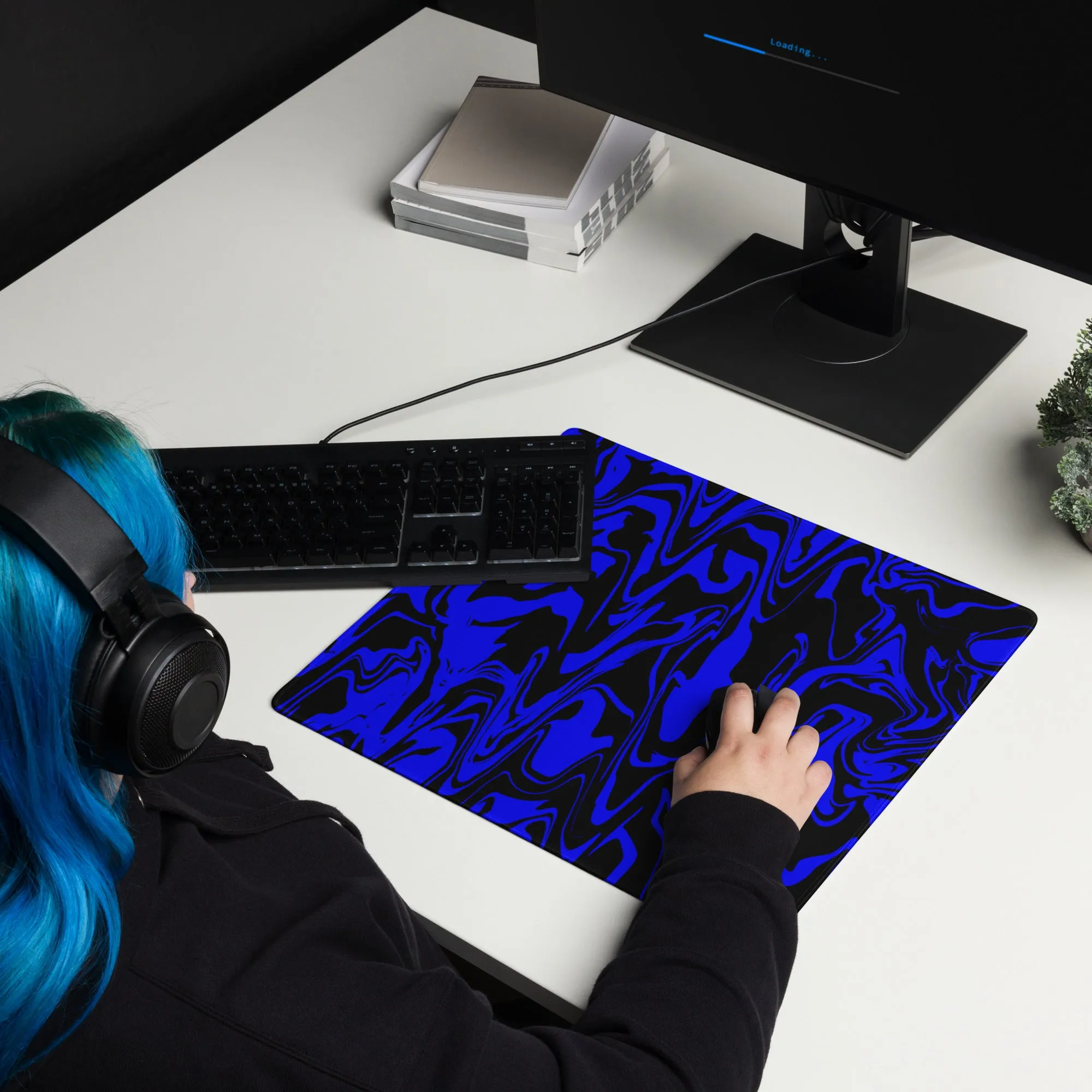 Blue and Black Abstract Melt Gaming Mouse Pad