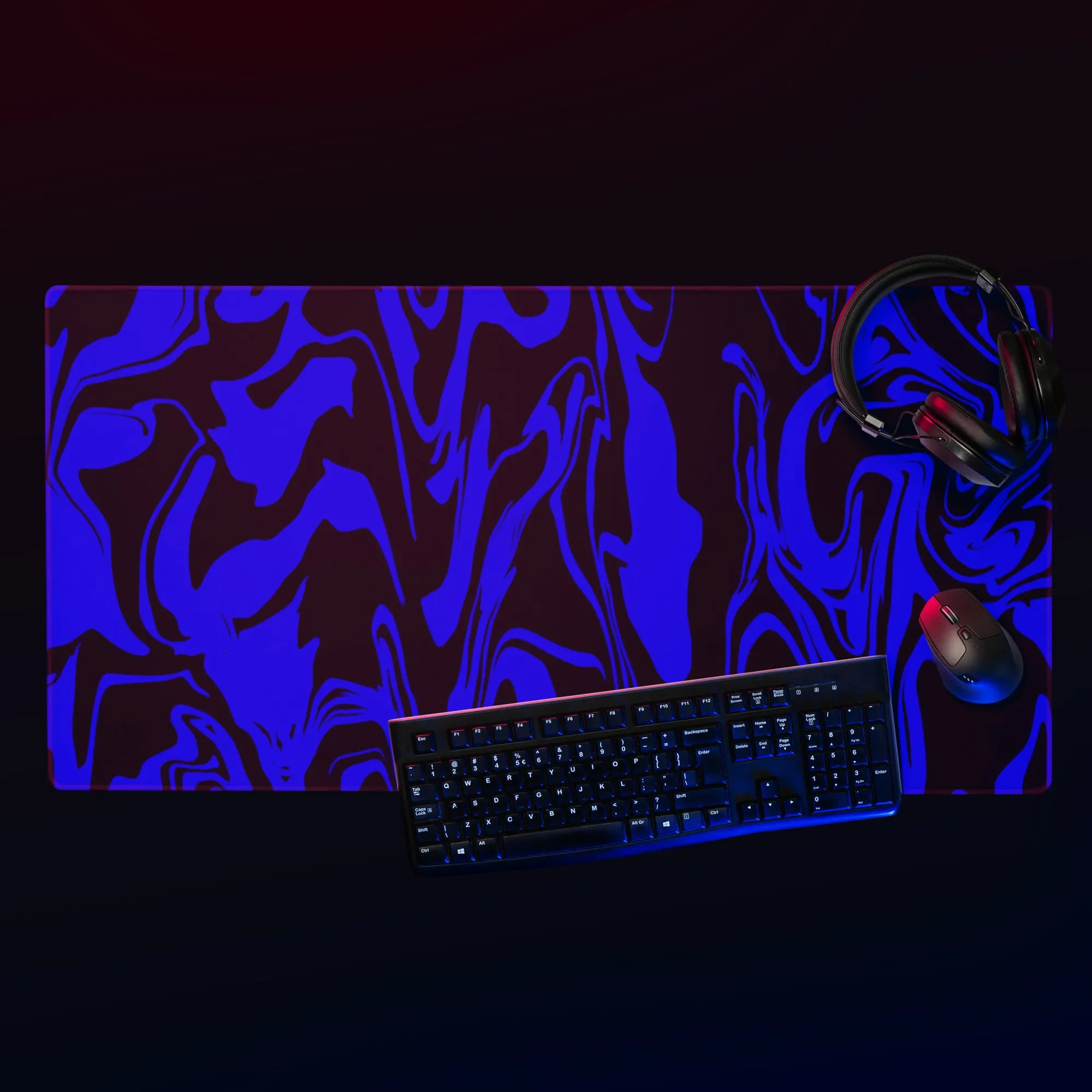 Blue and Black Abstract Melt Gaming Mouse Pad