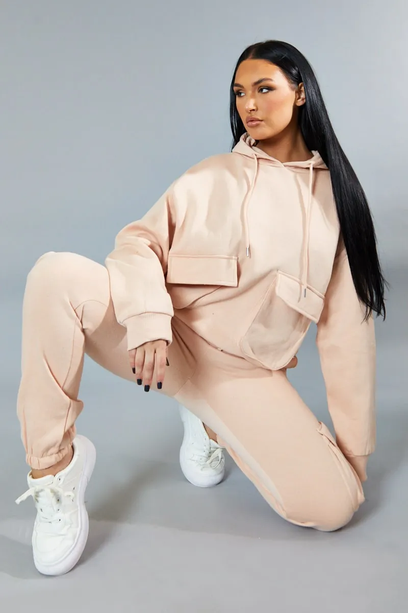 Blush Cargo Pocket Hoodie and Joggers Tracksuit - Aafiya