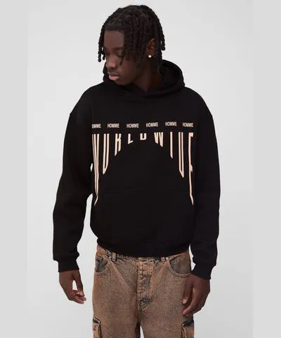 boohoo Mens Boxy Worldwide Warped Graphic Hoodie