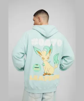 boohoo Mens Oversized Pokemon Leafeon License Wash Print Hoodie