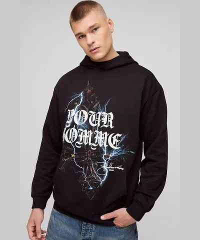 boohooMAN Mens Oversized Pour Homme Gothic Graphic Hoodie