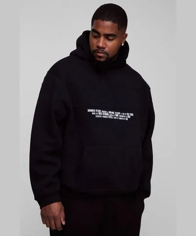 boohooMAN Mens Plus Oversized MMXIII Embossed Hoodie