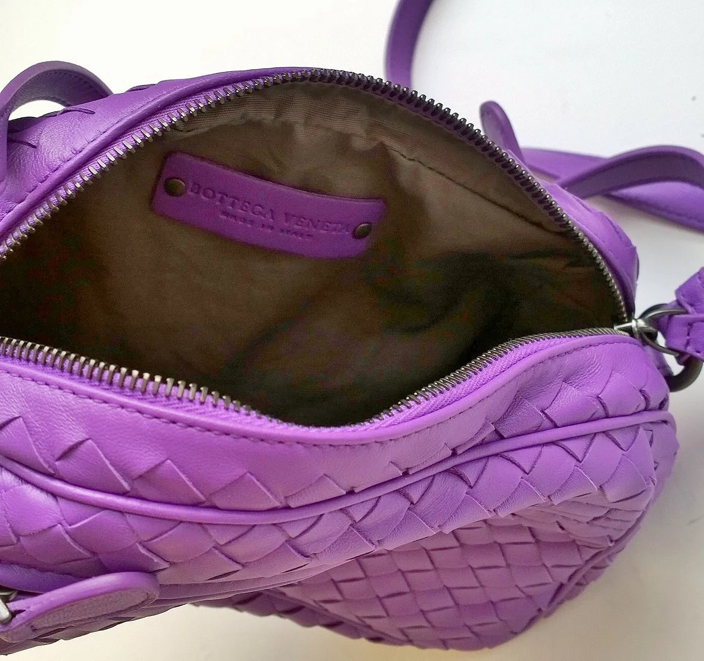 Bottega Veneta Purple Woven Leather Crossbody Bag handbag