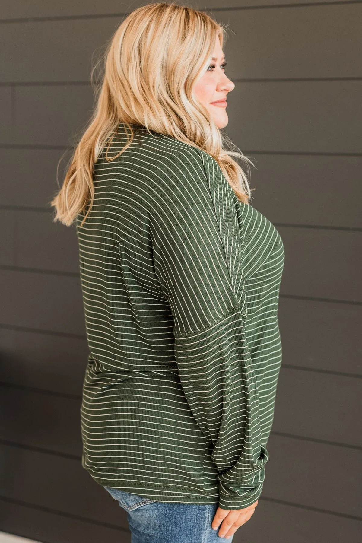 Brighten My Day Striped Pullover Top- Forest Green