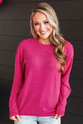 Brighten My Day Striped Pullover Top- Hot Pink