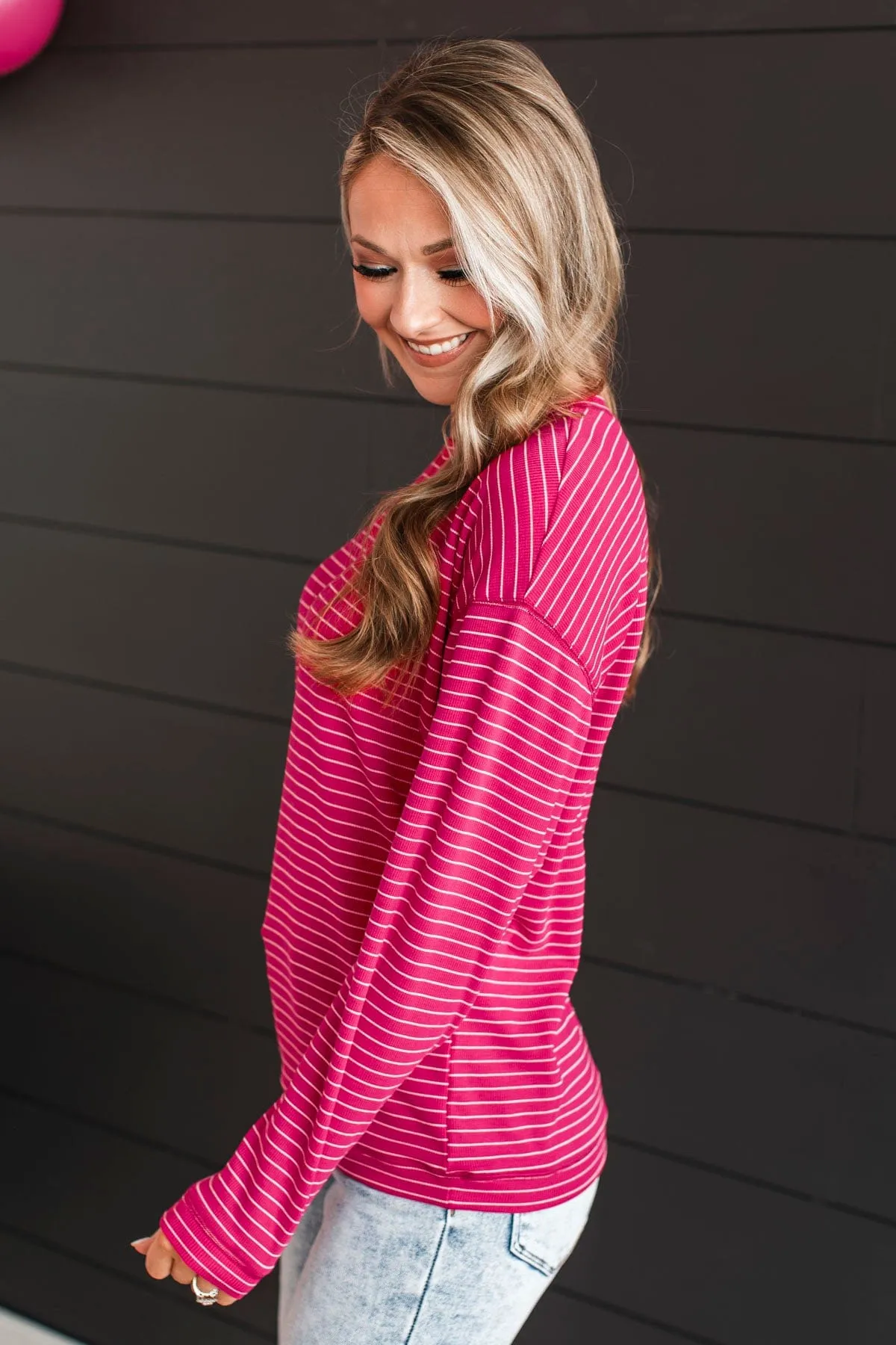 Brighten My Day Striped Pullover Top- Hot Pink