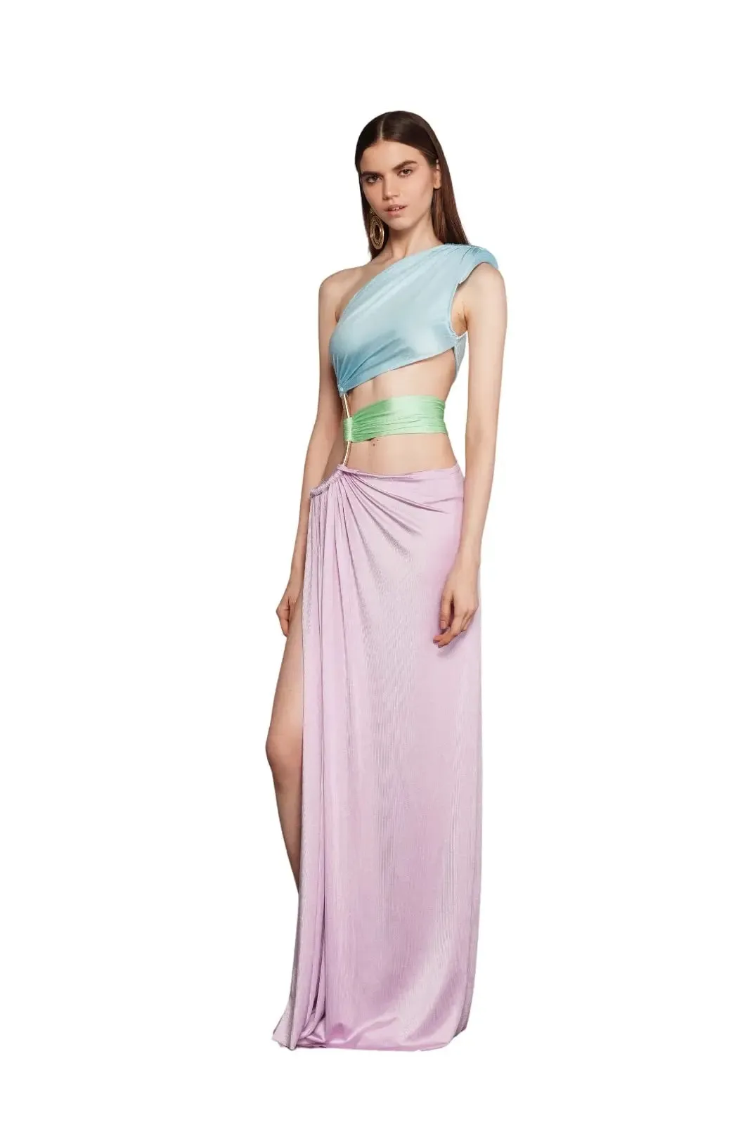 Bronx and Banco - Jamilia Multicolor One Shoulder Gown - Lilac/Multi