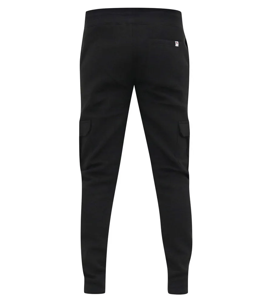 D555 Mens Black Joggers With  Cargo Pocket and Ribbed Cuffs (TILDEN 2)