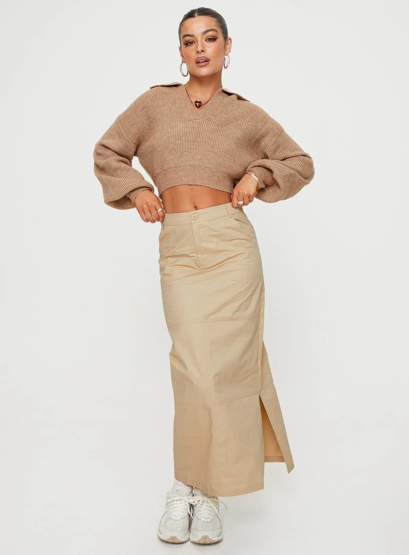 Devine Cargo Maxi Skirt Stone