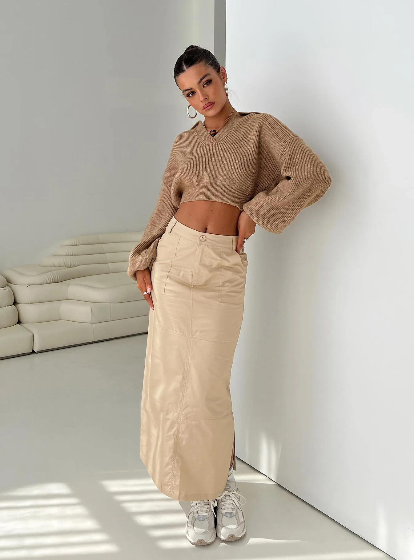 Devine Cargo Maxi Skirt Stone