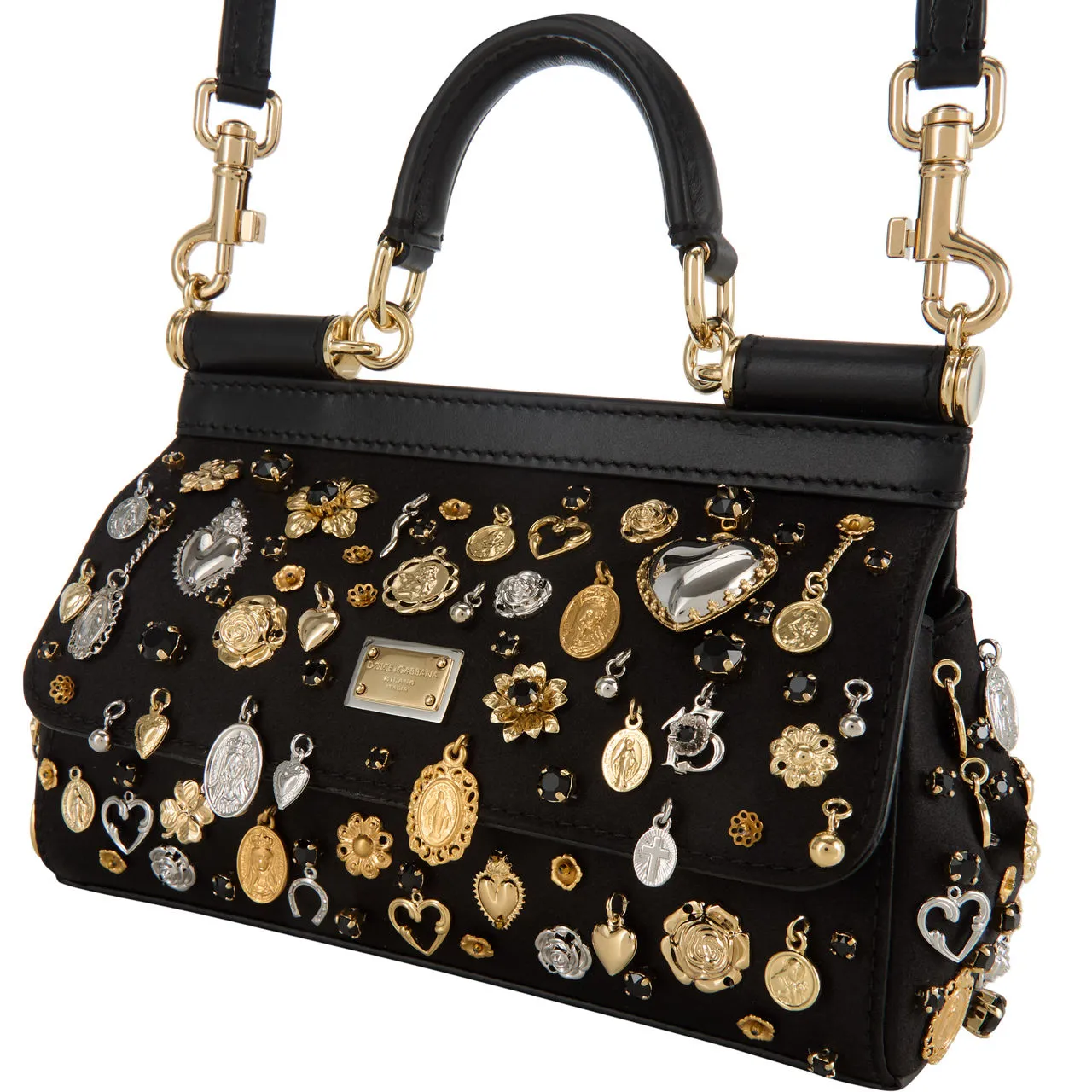 DOLCE & GABBANA Sicily Mini Gem Crossbody Bag - Black