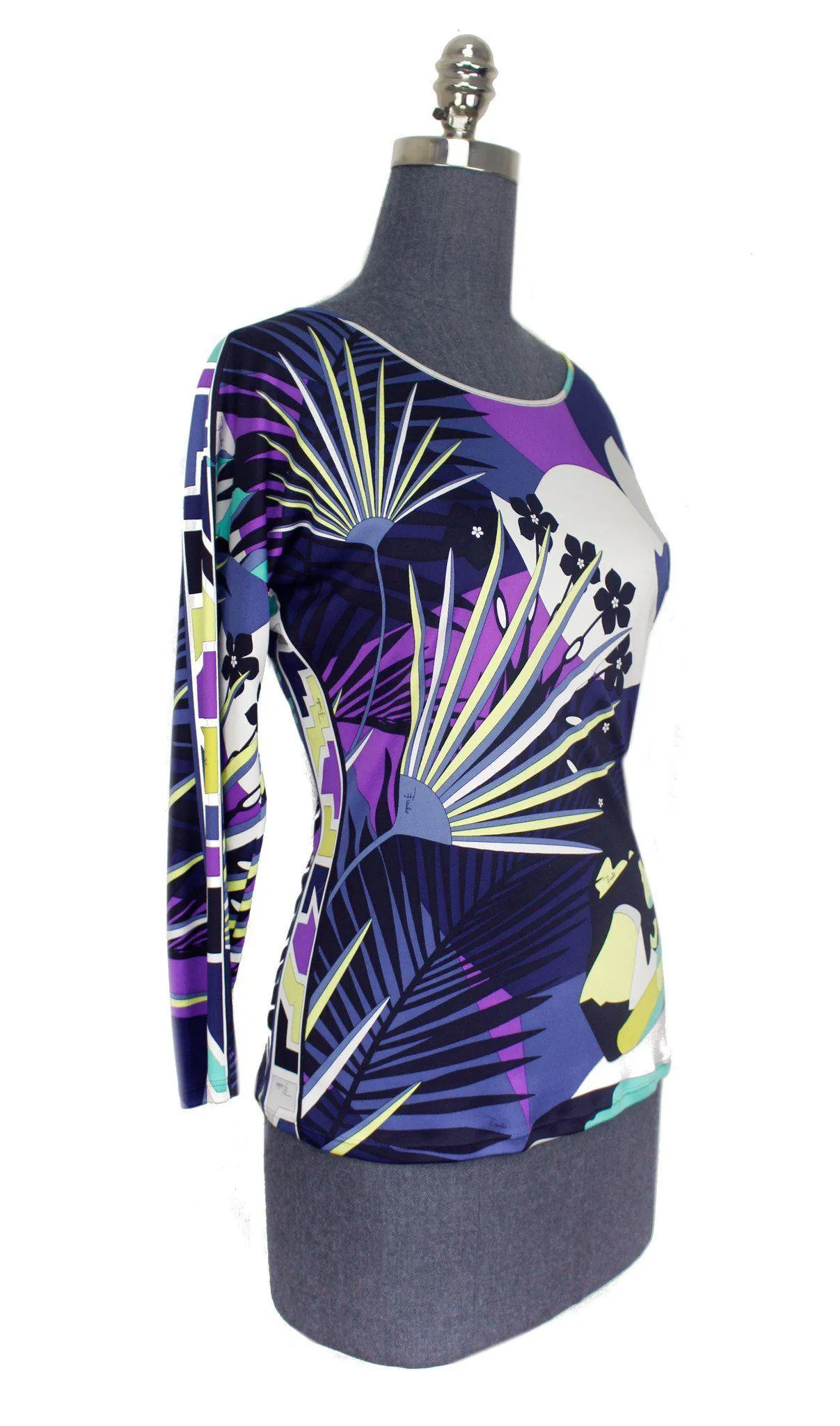 Emilio Pucci Printed Silk Long-Sleeve Top Size M