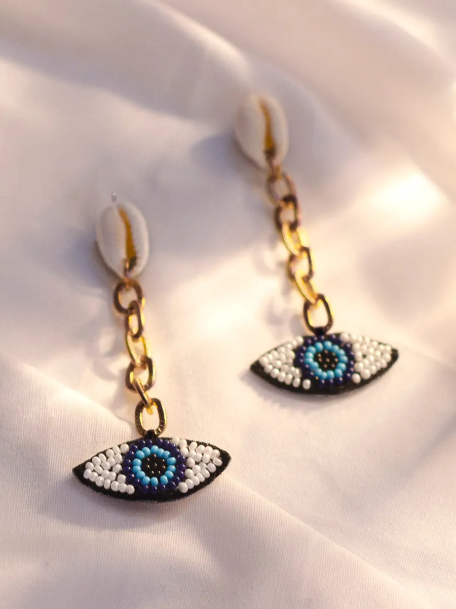 Evil Eye Shell Embroidered Earrings