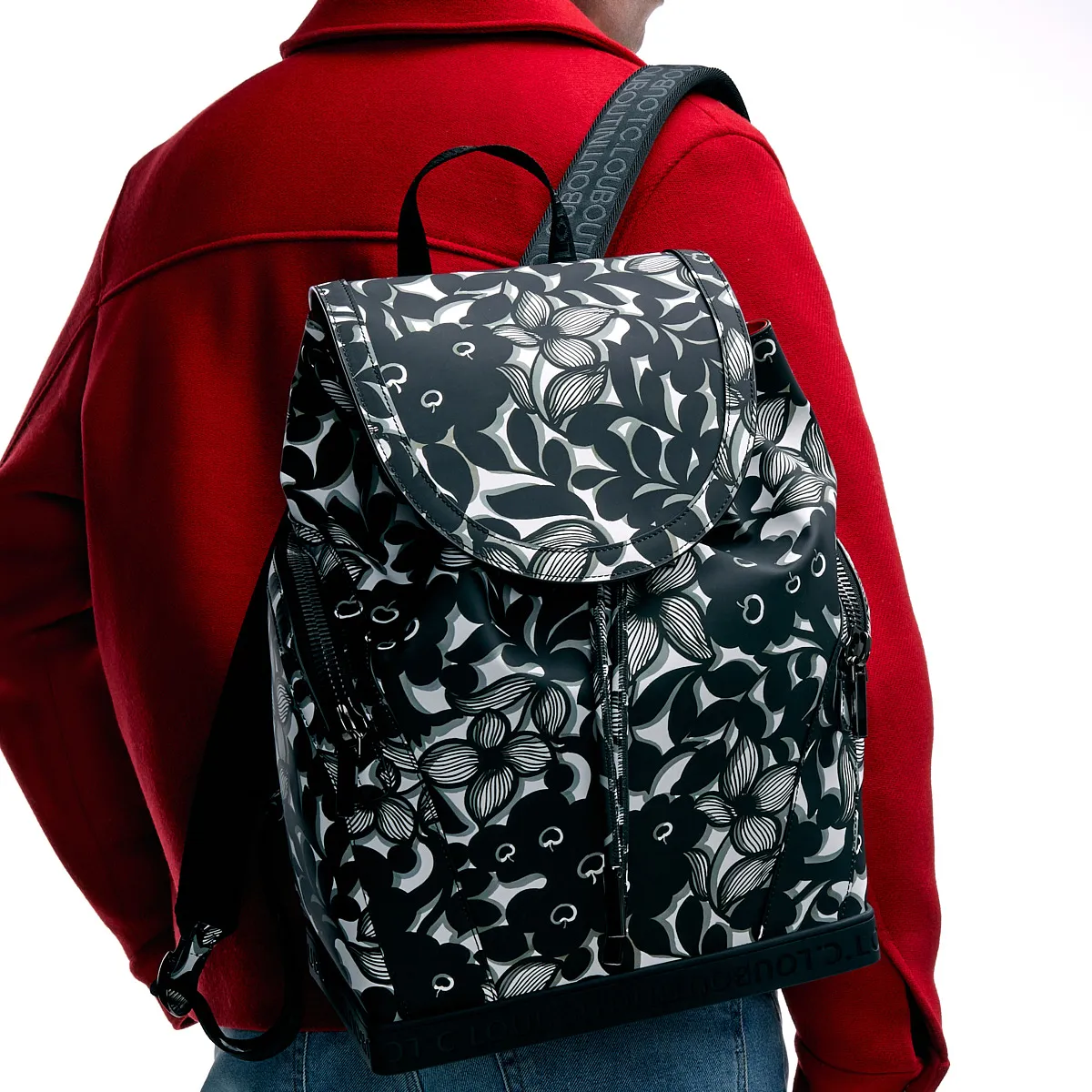 Explorafunk Backpack - Petunia printed calf and rubber - Black