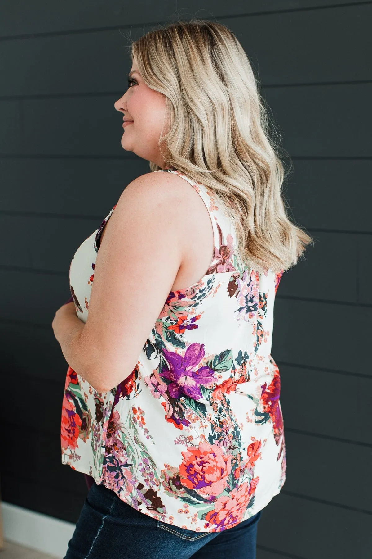 Feel The Rain Floral Crochet Tank- Cream & Plum