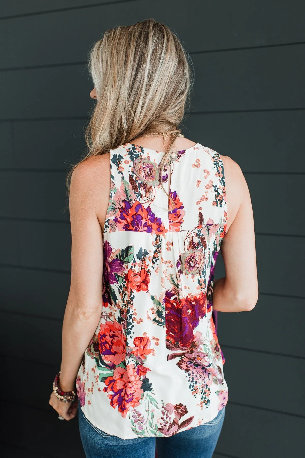 Feel The Rain Floral Crochet Tank- Cream & Plum