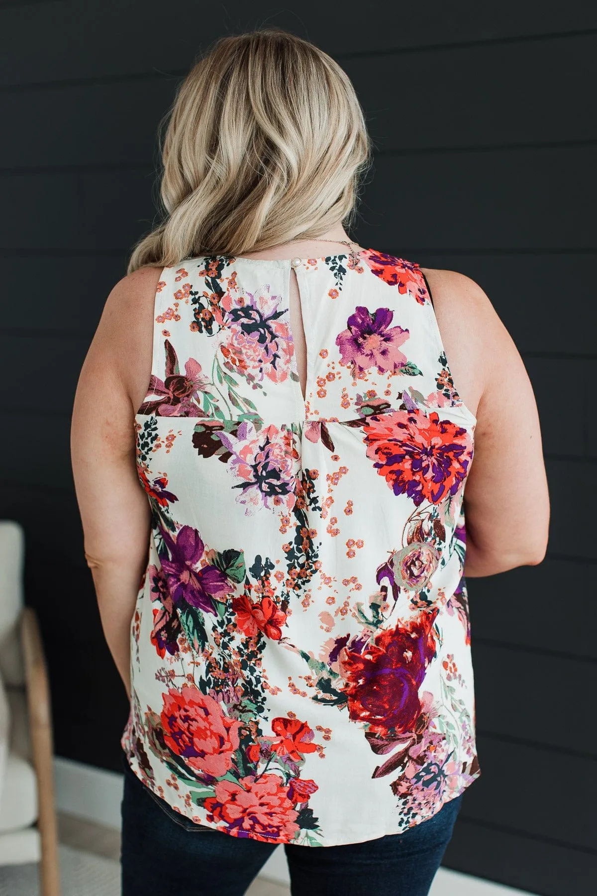 Feel The Rain Floral Crochet Tank- Cream & Plum