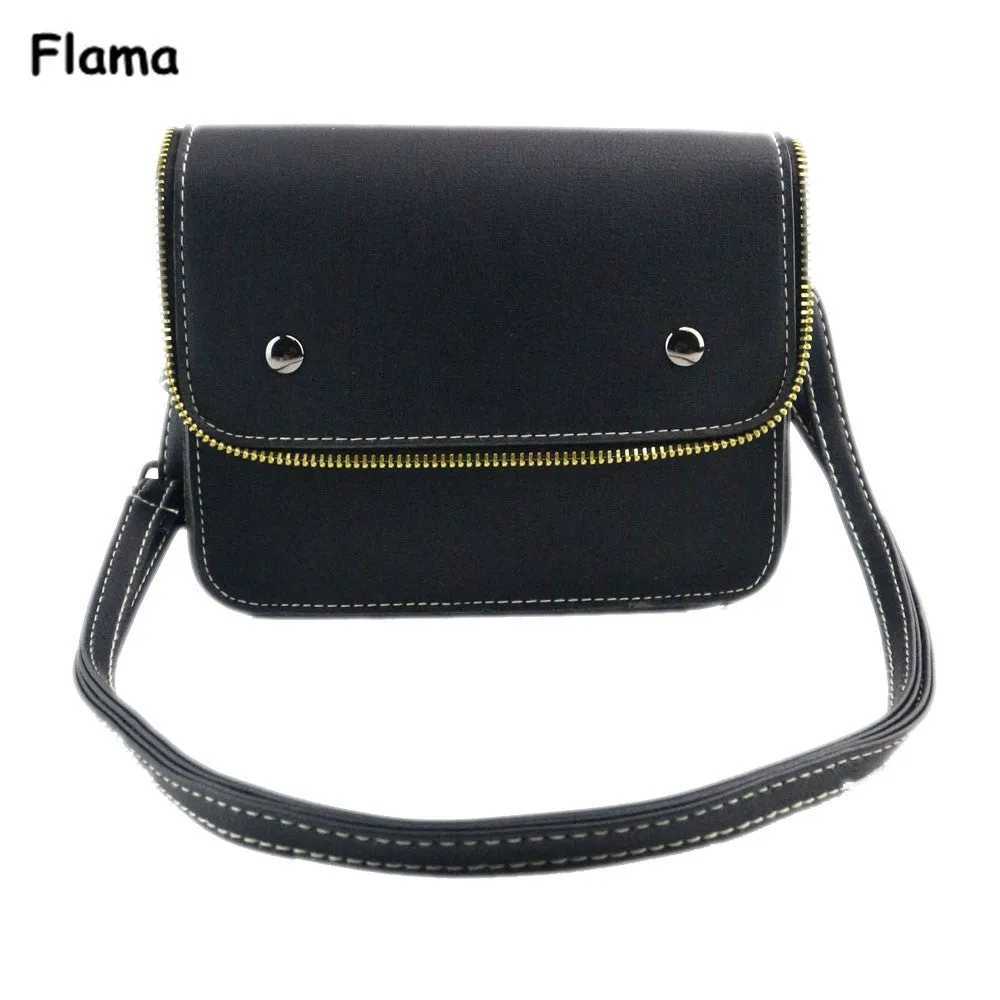 Flama Crossbody Bags Women Vintage Zipper PU Leather Handbag Messenger Saddle Shoulder Bag Bolsos Femenina