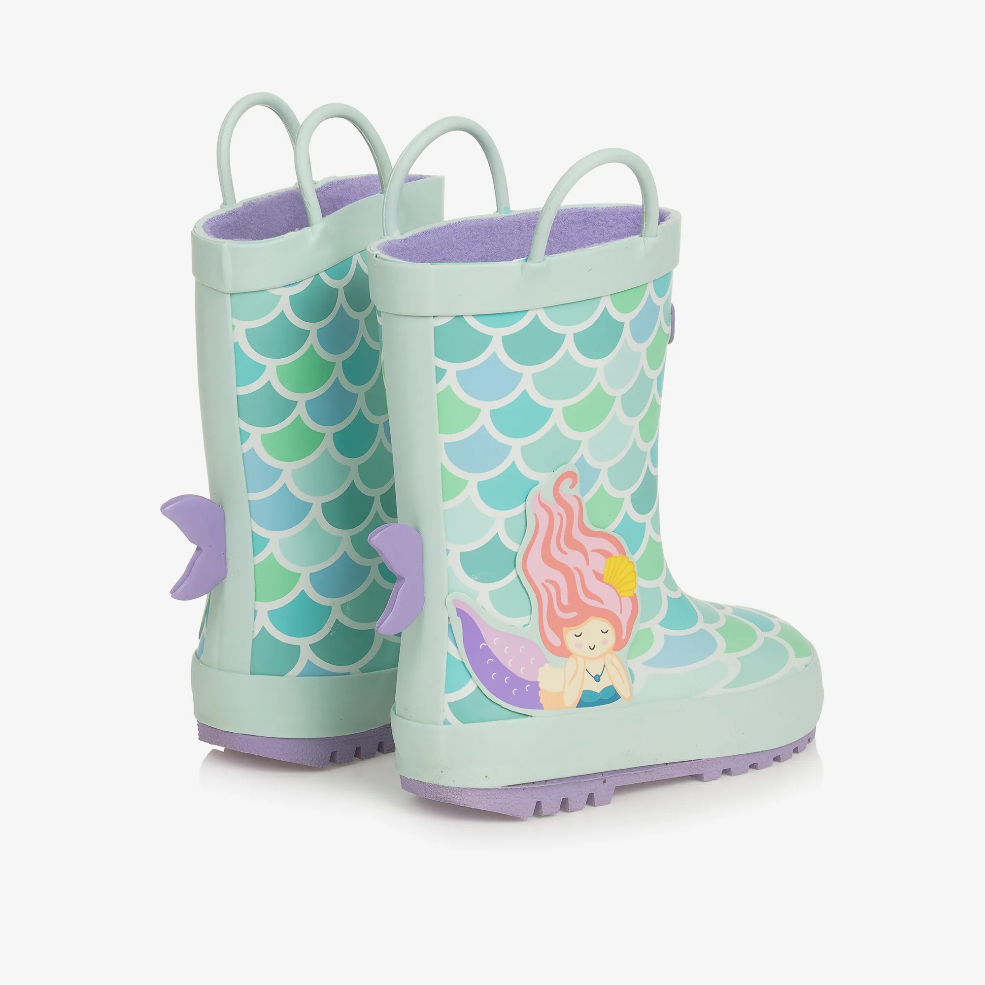 Girls Green Mermaid Rain Boots