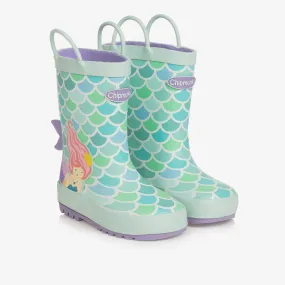 Girls Green Mermaid Rain Boots