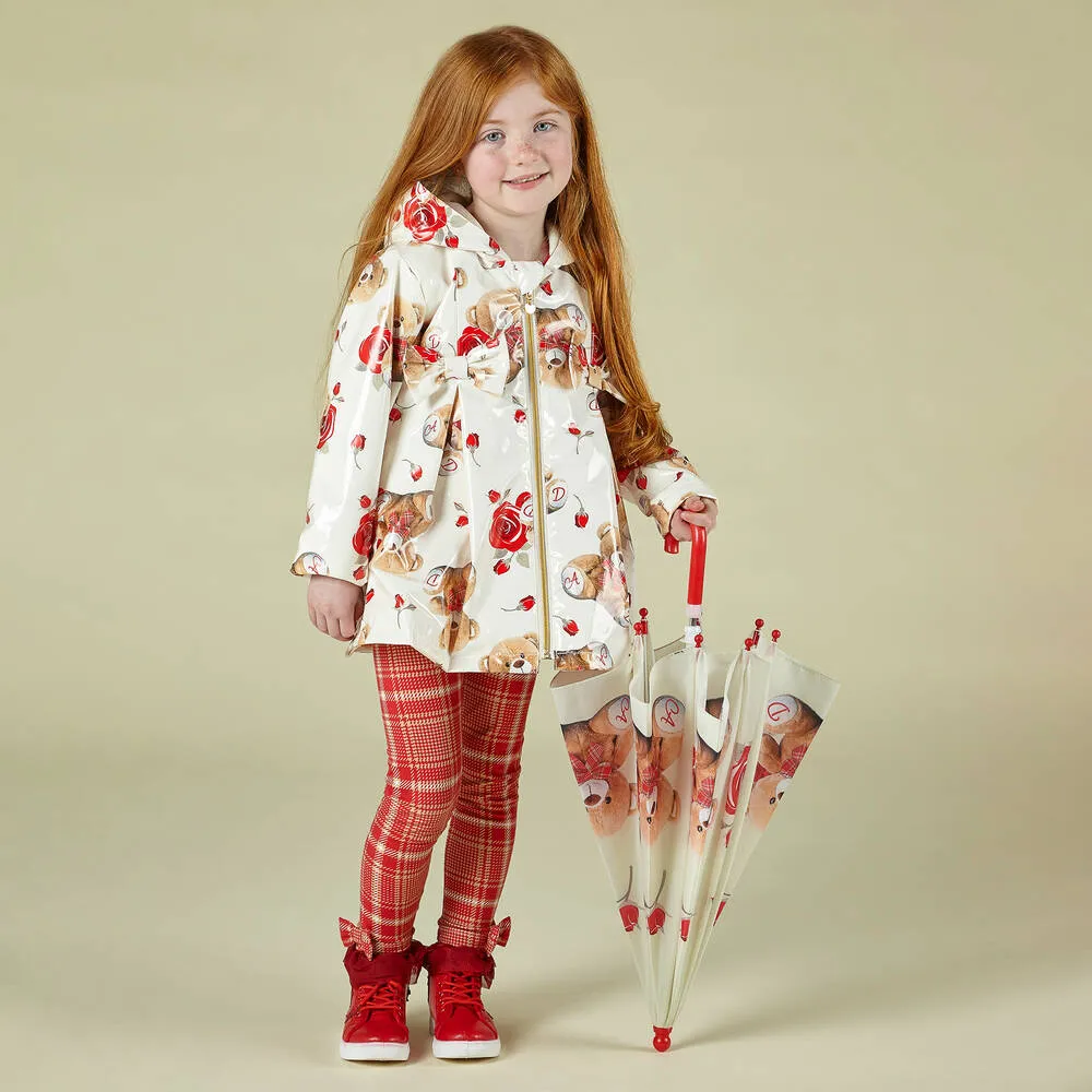 Girls Ivory Teddy Raincoat