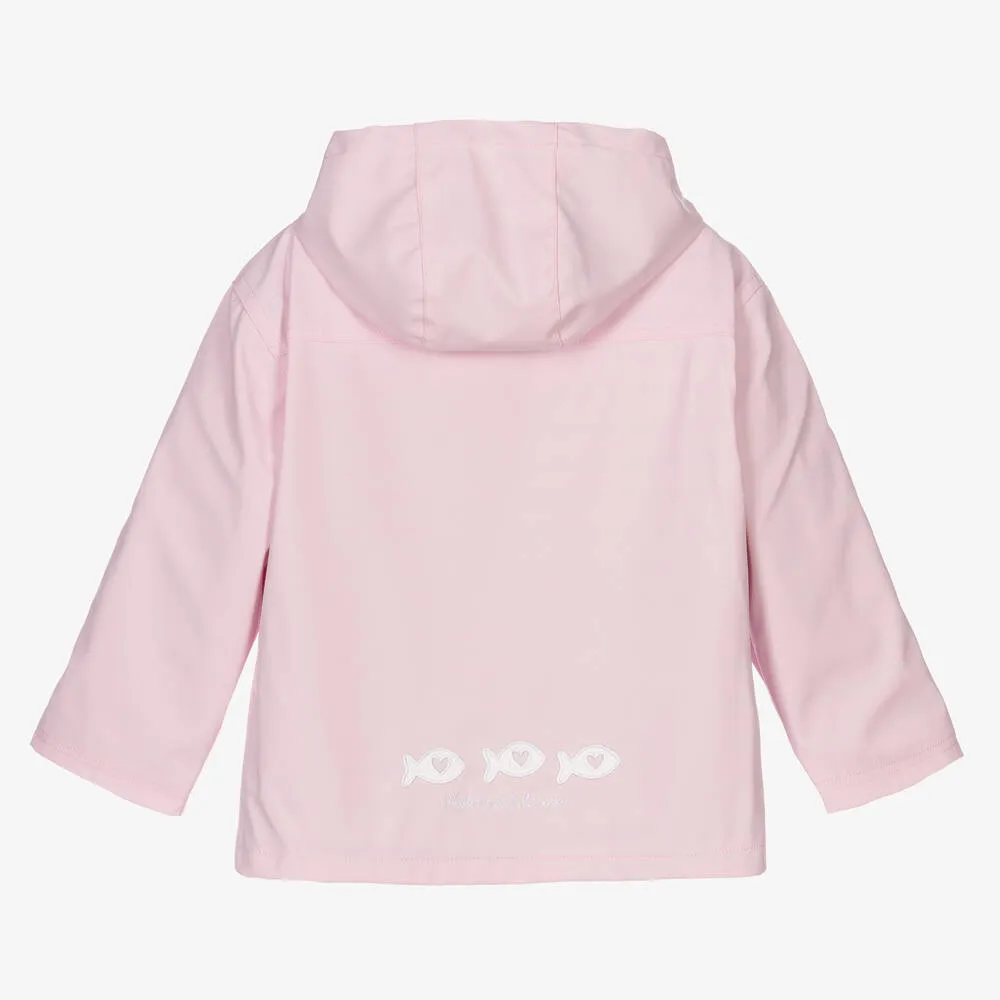 Girls Pink Hooded Raincoat