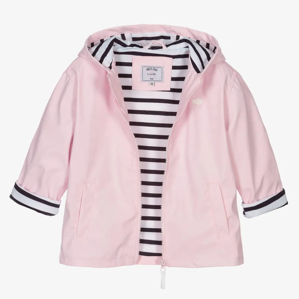 Girls Pink Hooded Raincoat