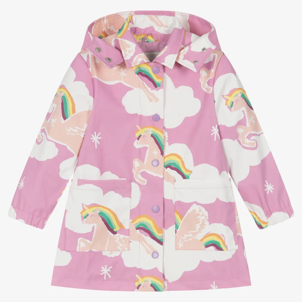 Girls Pink Rainbow & Unicorn Raincoat