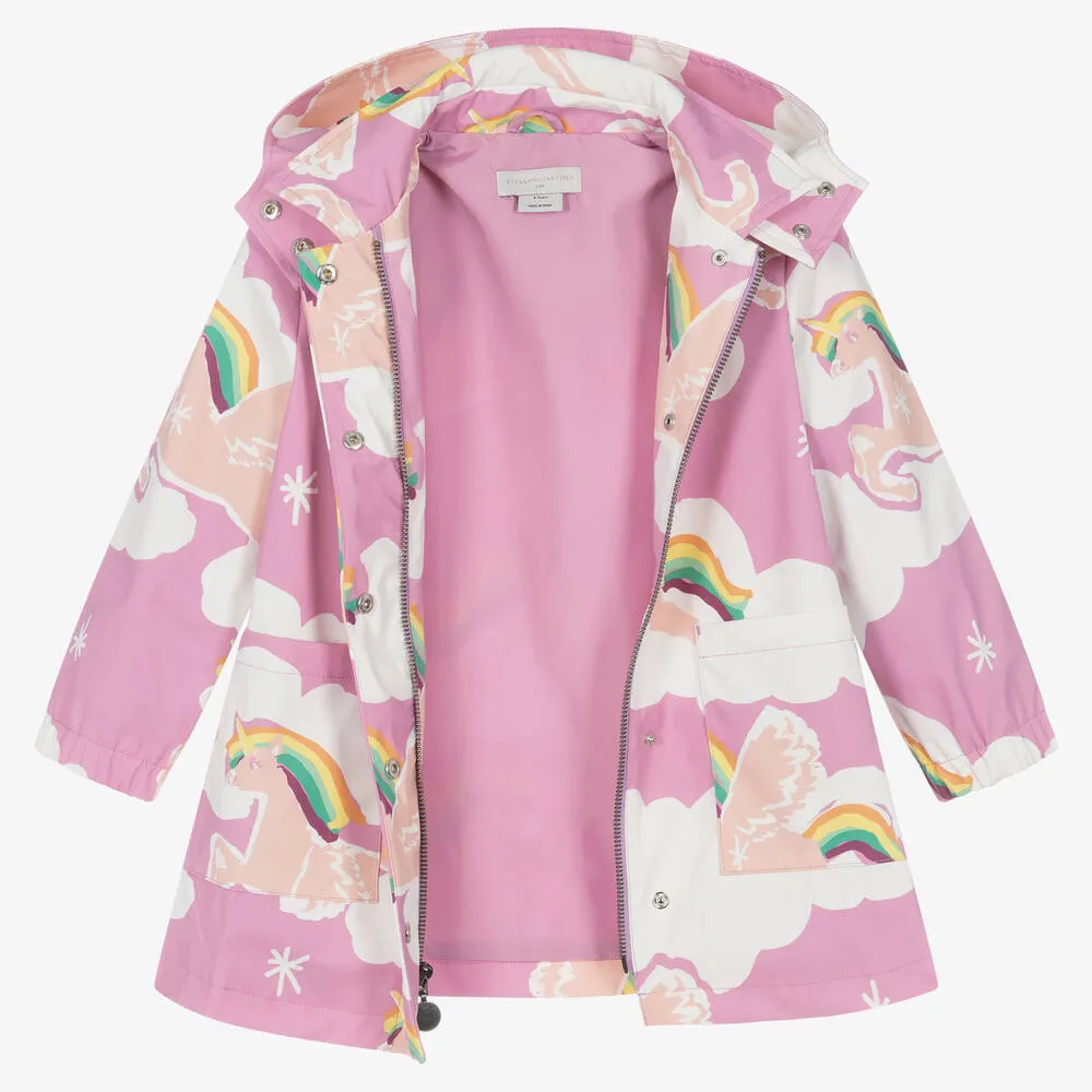 Girls Pink Rainbow & Unicorn Raincoat