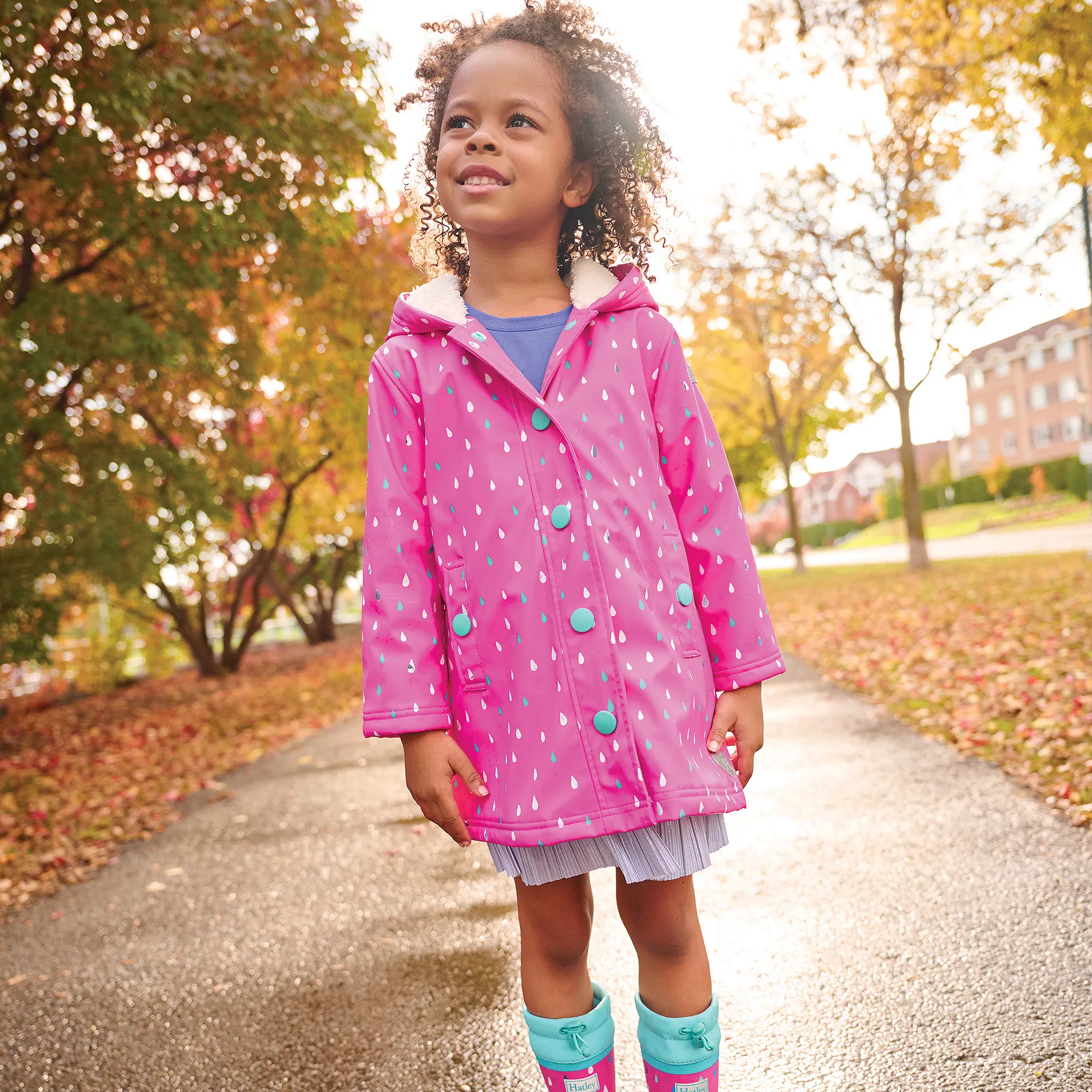 Girls Pink Raindrop Raincoat