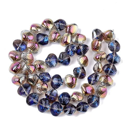 Glass Beads, Electroplated, Shell Shape, Blue, 12mm