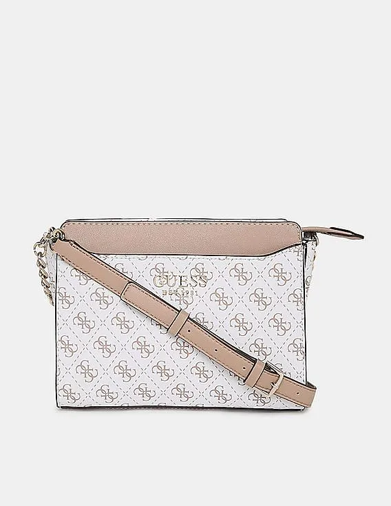 GUESS Women White Printed Lorenna Crossbody Top Zip Sling Bag