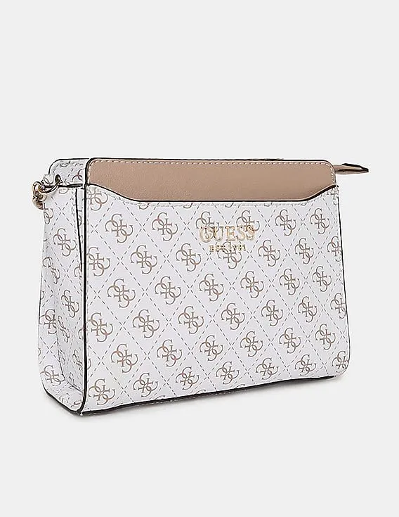 GUESS Women White Printed Lorenna Crossbody Top Zip Sling Bag