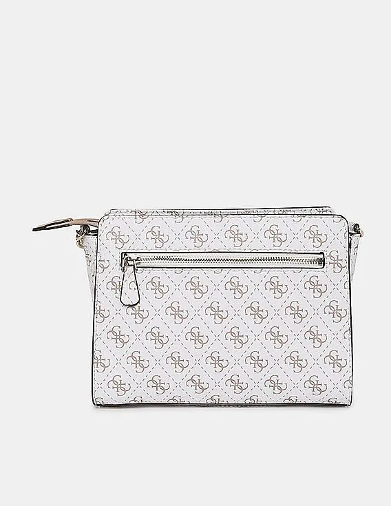 GUESS Women White Printed Lorenna Crossbody Top Zip Sling Bag