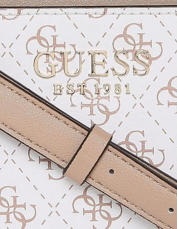 GUESS Women White Printed Lorenna Crossbody Top Zip Sling Bag