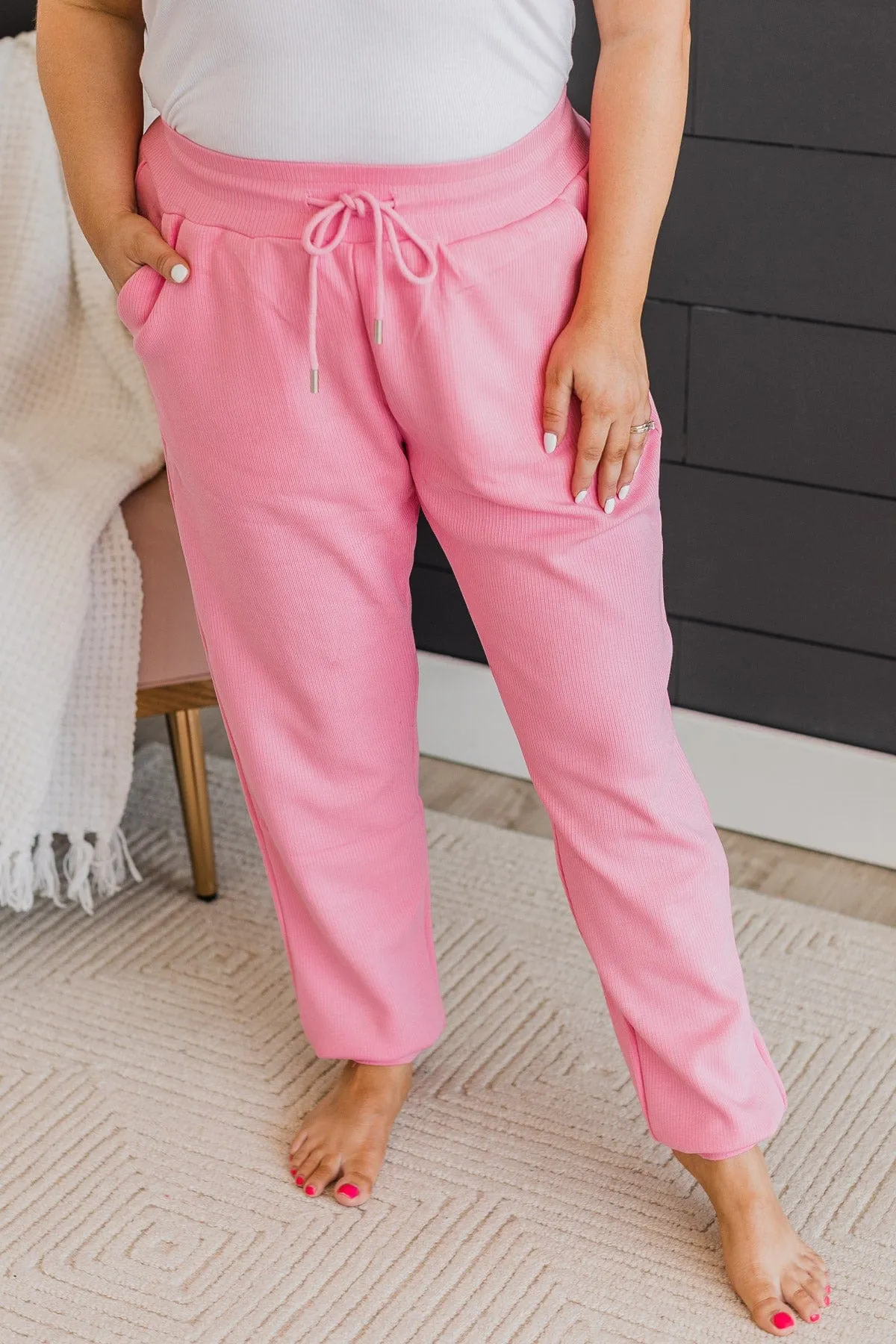 In Motion Ribbed Knit Joggers- Pink