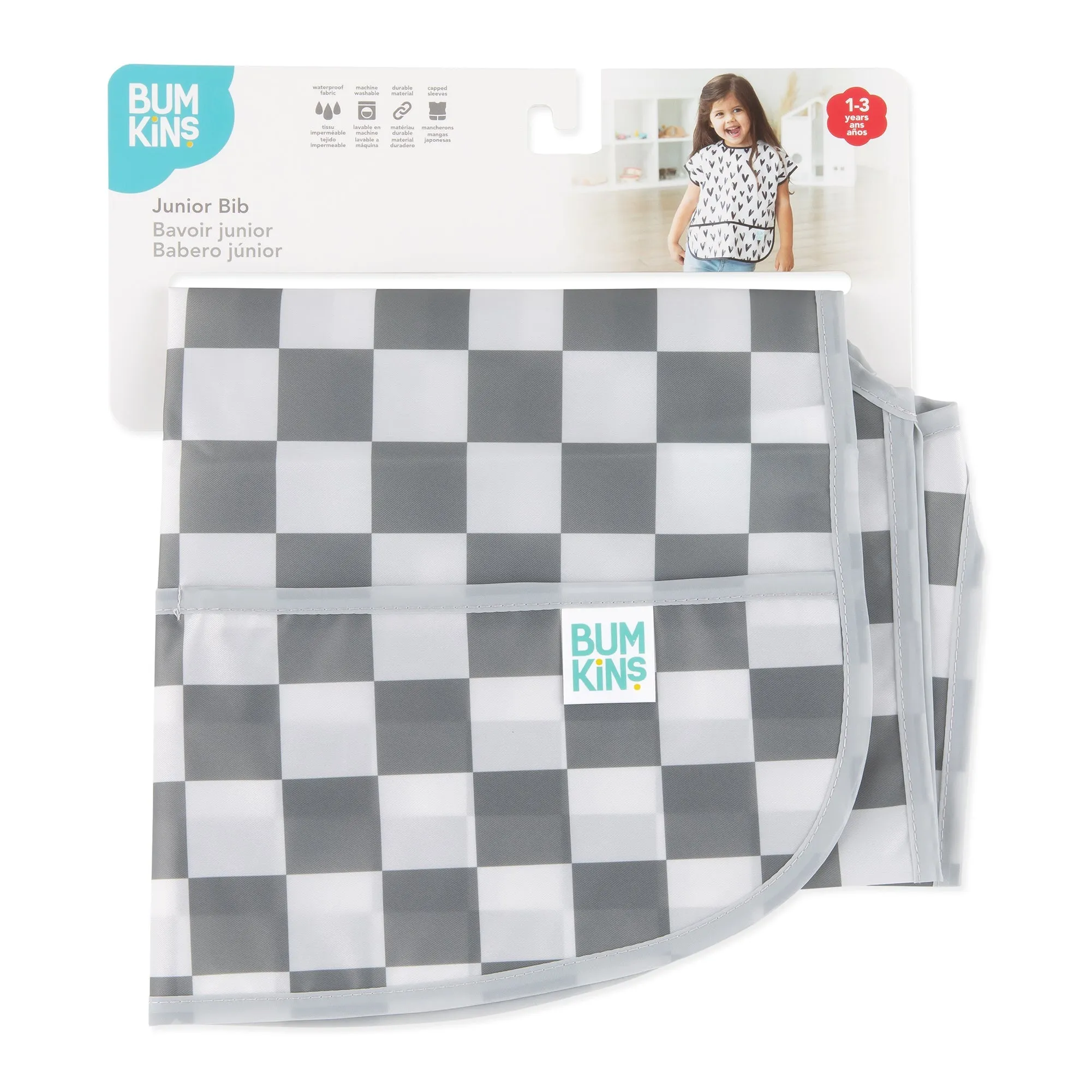 Junior Bib: Charcoal Check