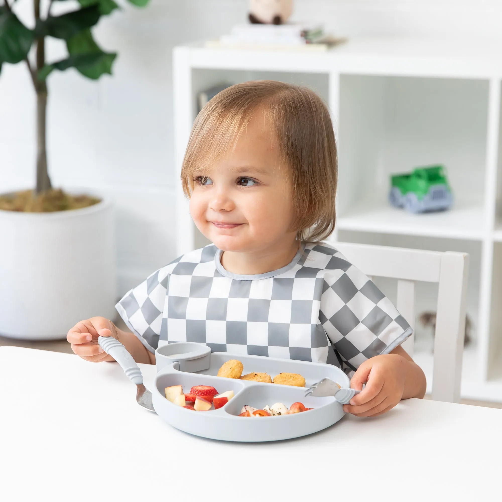 Junior Bib: Charcoal Check