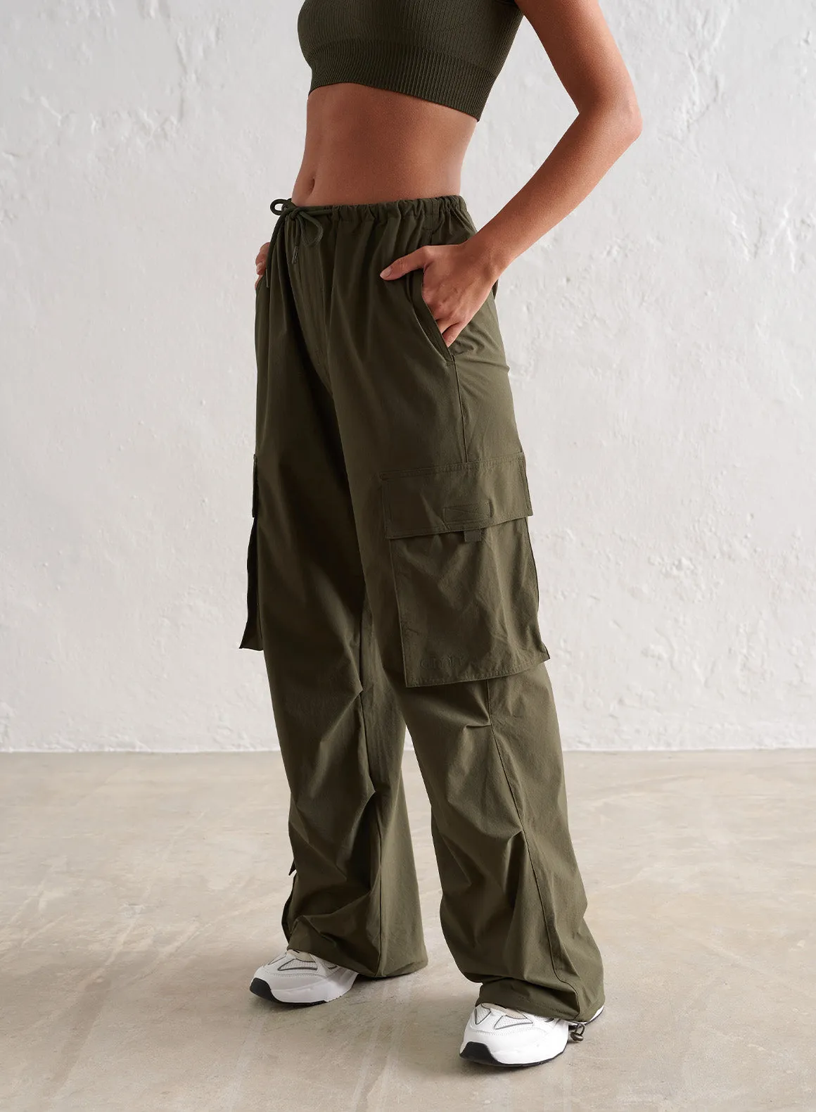 Khaki Windbreaker Parachute Pants