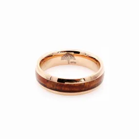 Koa Wood Rose Gold Tungsten Ring Rounded 6mm