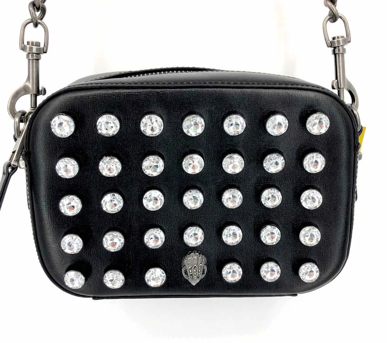 KURT GEIGER Black Clear Crystal Leather Crossbody Purse